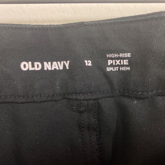 Old Navy Black Pixie Pants Size 12 High Rise Taper Split Hem Cotton/Rayon 32/29 - Picture 15 of 16
